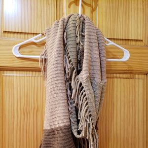 Tan Fringe Infinity Scarf